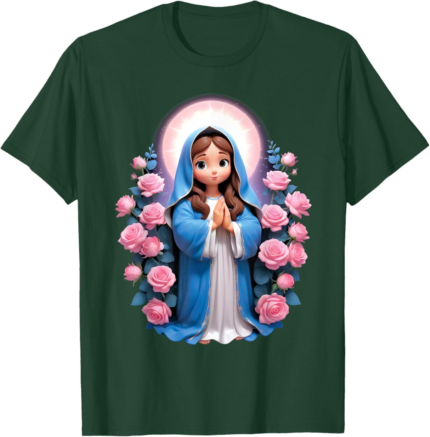 Blessed Mother Mary Mother of Jesus Roses Our Lady Catholic T-Shirt - T-Shirt | Forest