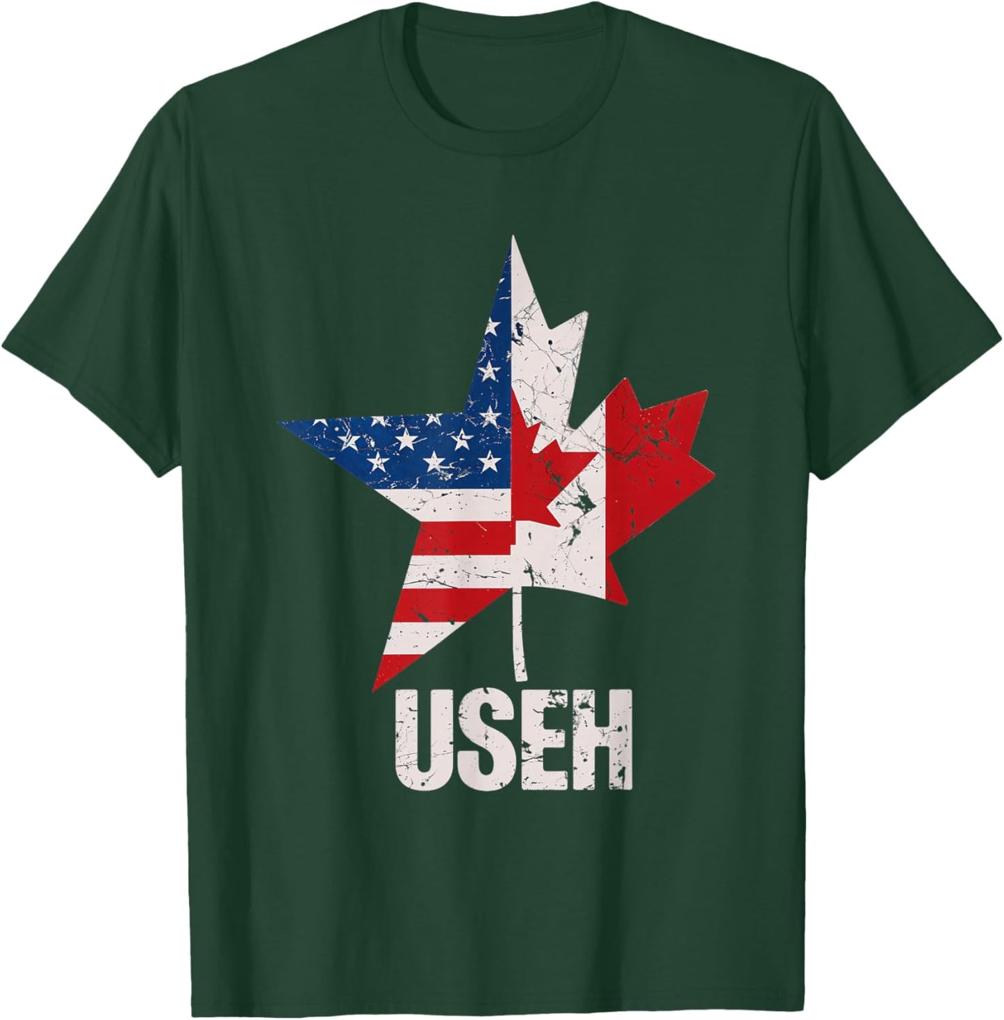 USEH Canada USA Flag Maple Leaf American Canadian T-Shirt - T-Shirt | Forest
