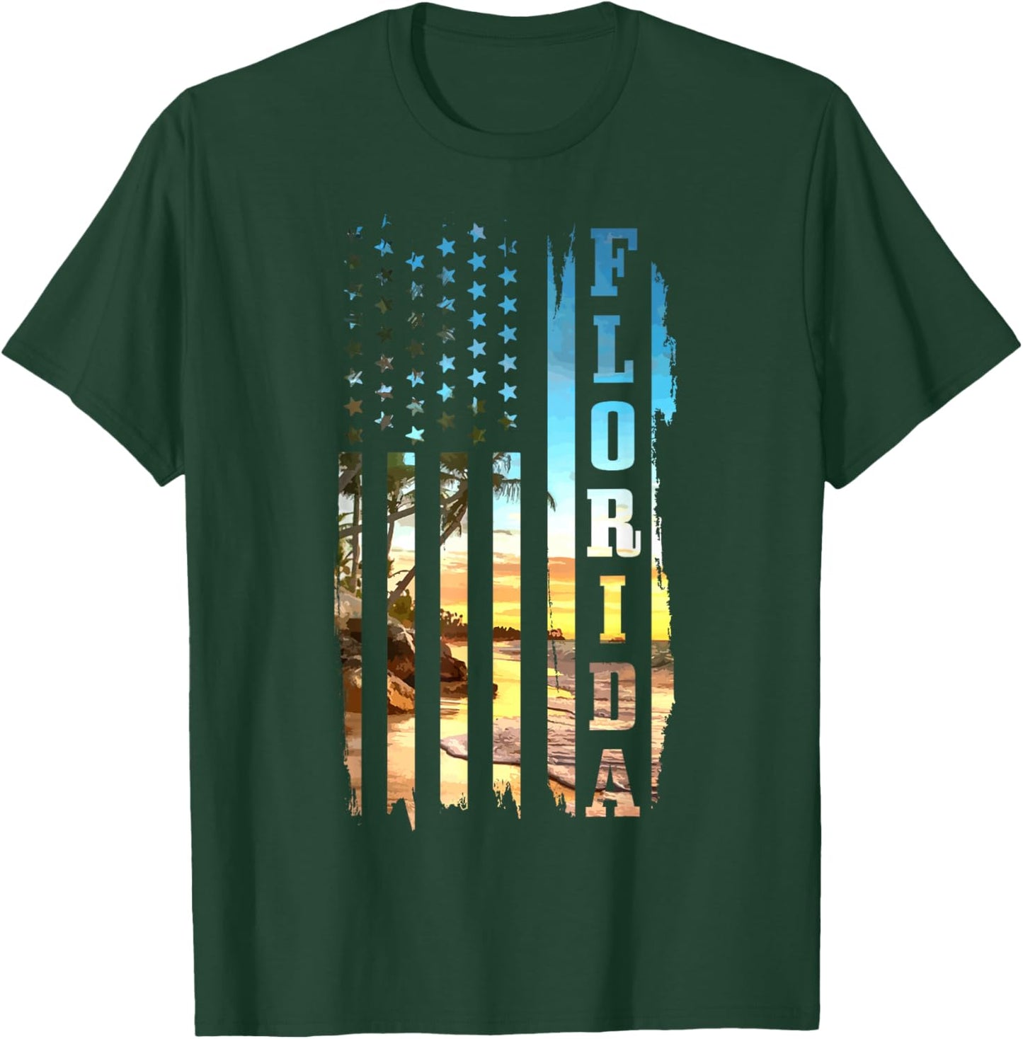 Florida American Flag Pride Beach Surfer T-Shirt - T-Shirt | Forest