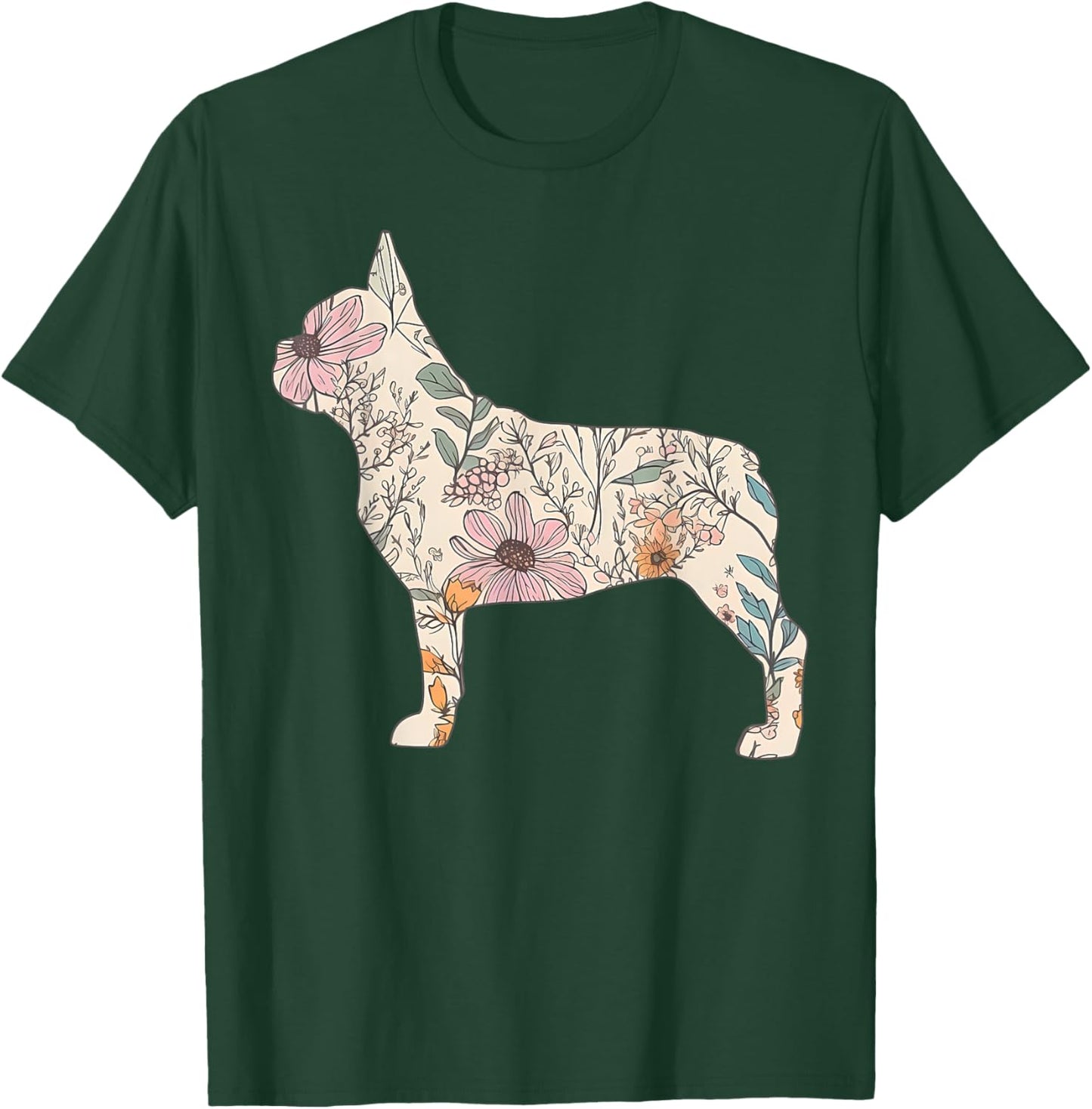 Floral French Dog Silhouette Dog Pet French Bulldog Flower Women T-Shirt - T-Shirt | Forest