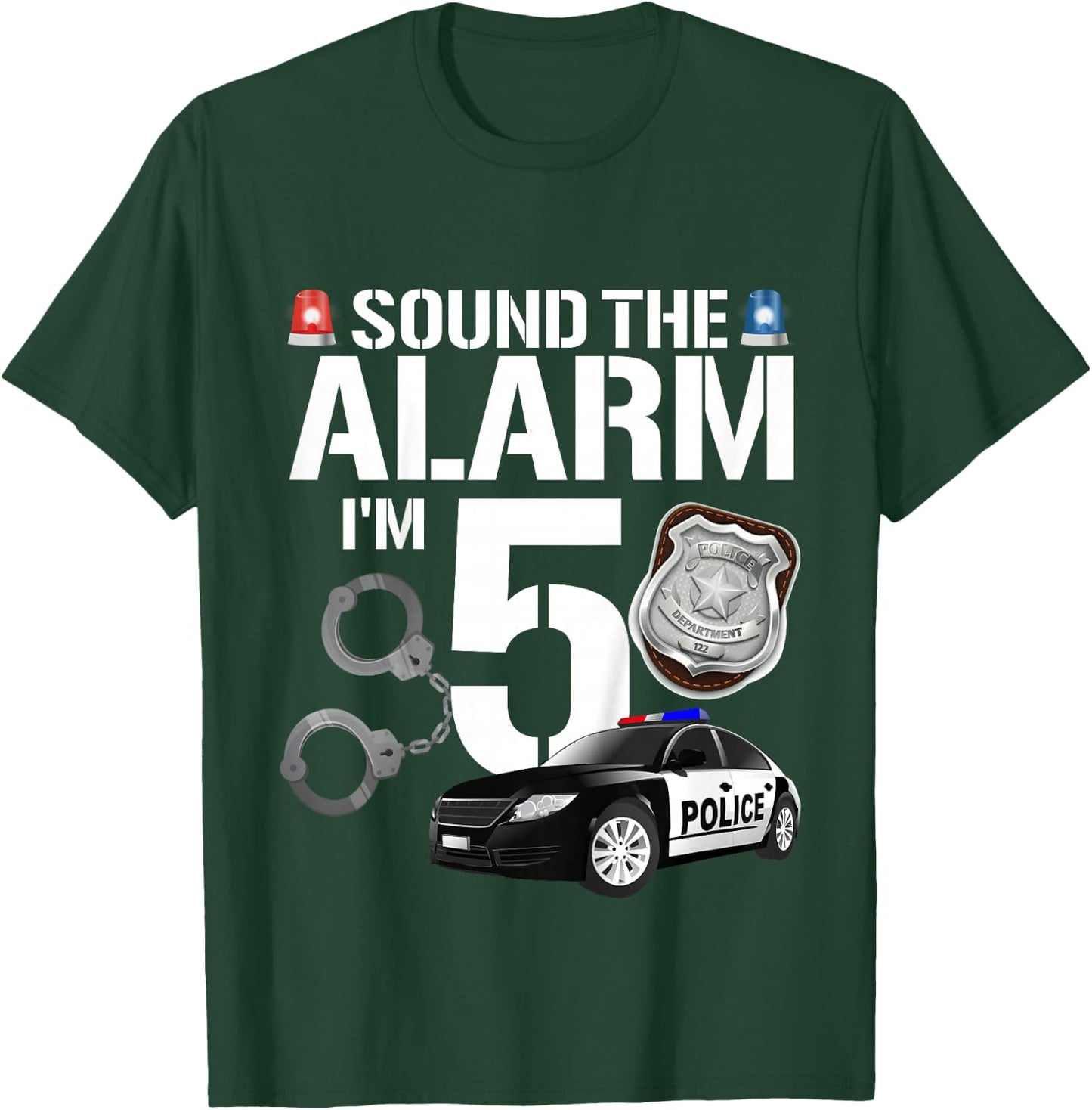 Kids 5 Year Old Police Birthday Officer Cop Car 5th Gift Boy T-Shirt - T-Shirt | Forest