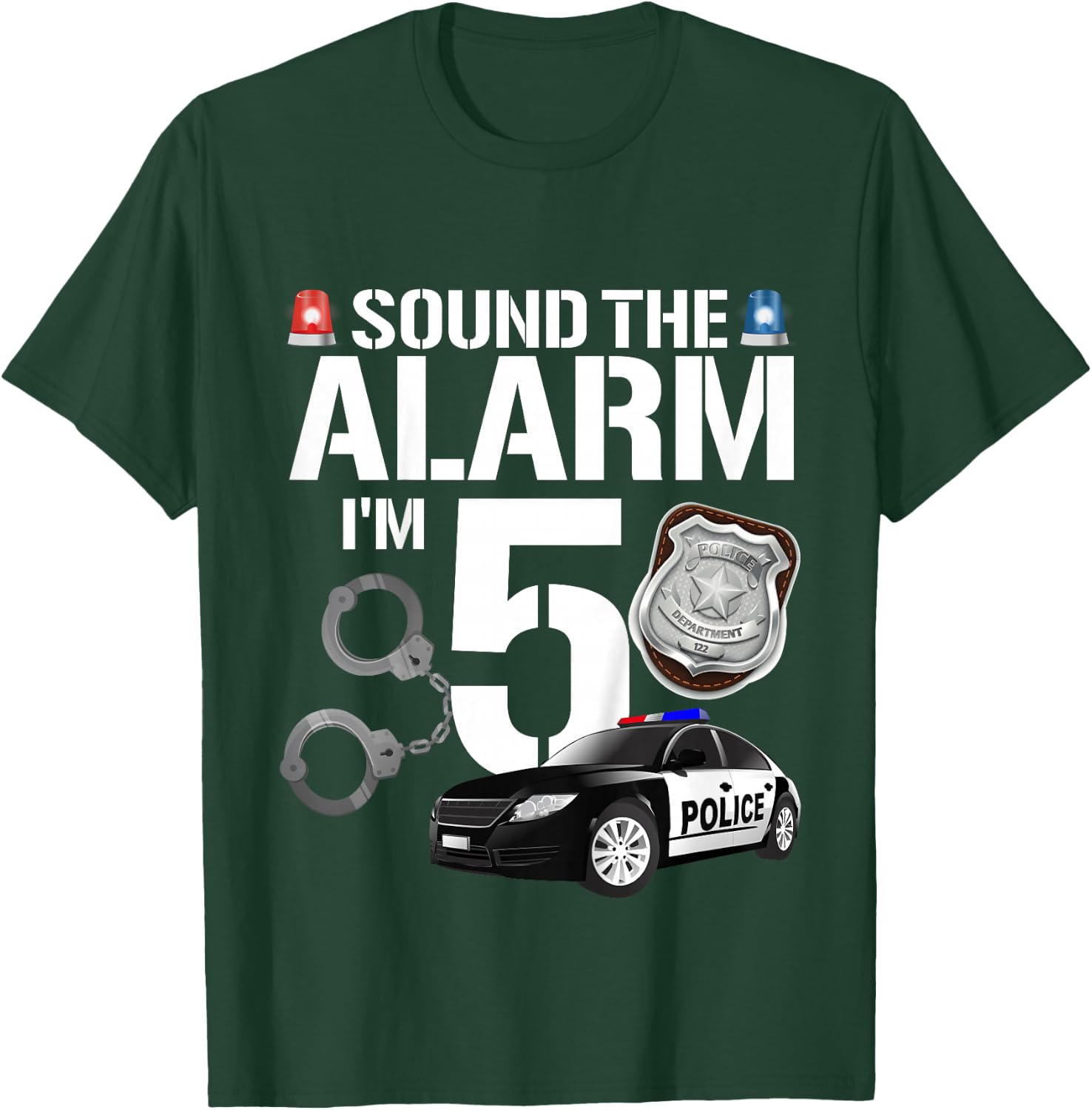 Kids 5 Year Old Police Birthday Officer Cop Car 5th Gift Boy T-Shirt - T-Shirt | Forest