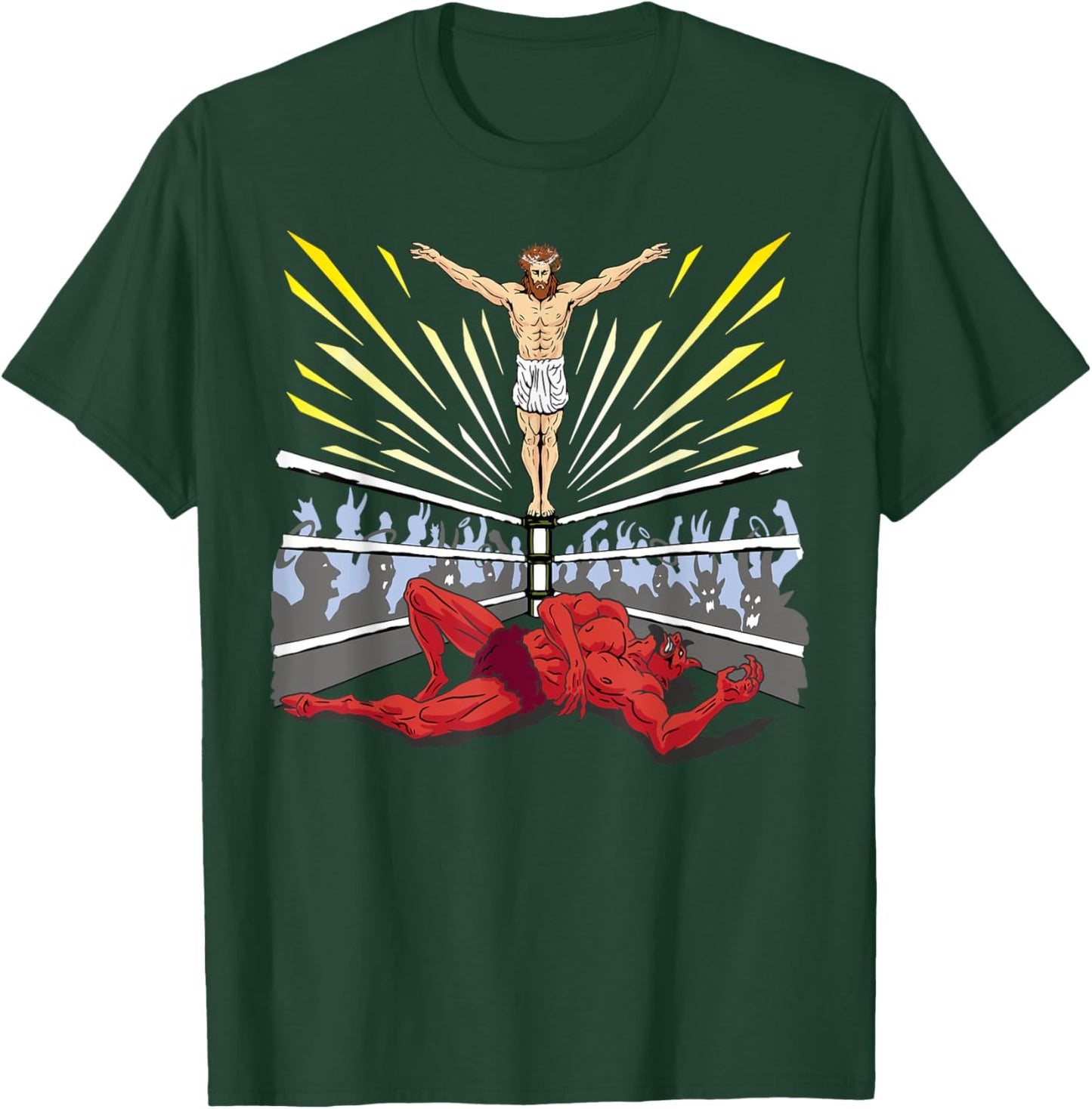 Wrestling Costume Jesus Devil Comic Outfit Christian Graphic T-Shirt - T-Shirt | Forest