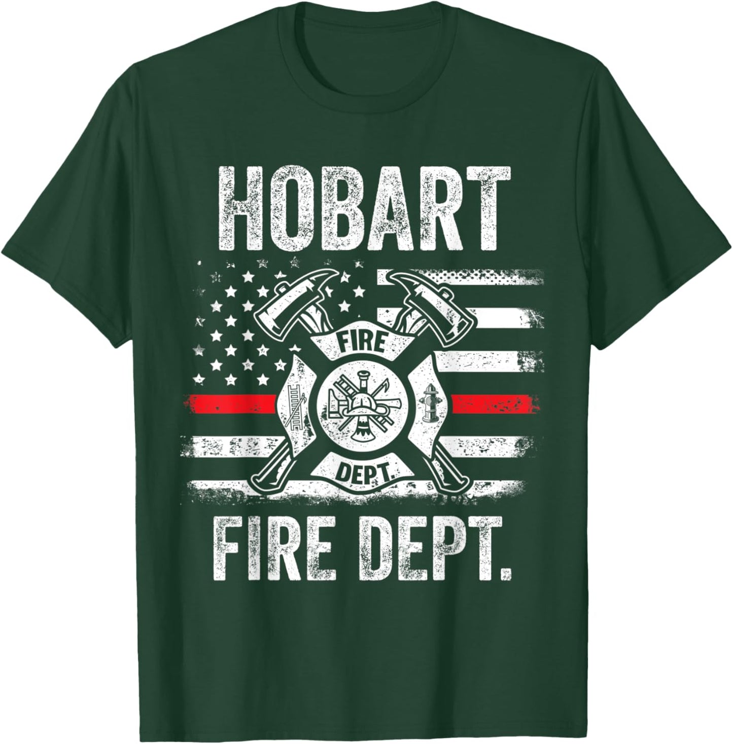 Hobart Indiana Fire Department Thin Red Line Fireman T-Shirt - T-Shirt | Forest