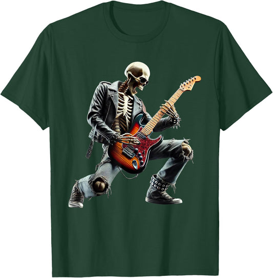 Skeleton Playing Guitar Rock Star Ghost Solo Guitar T-Shirt - T-Shirt | Forest