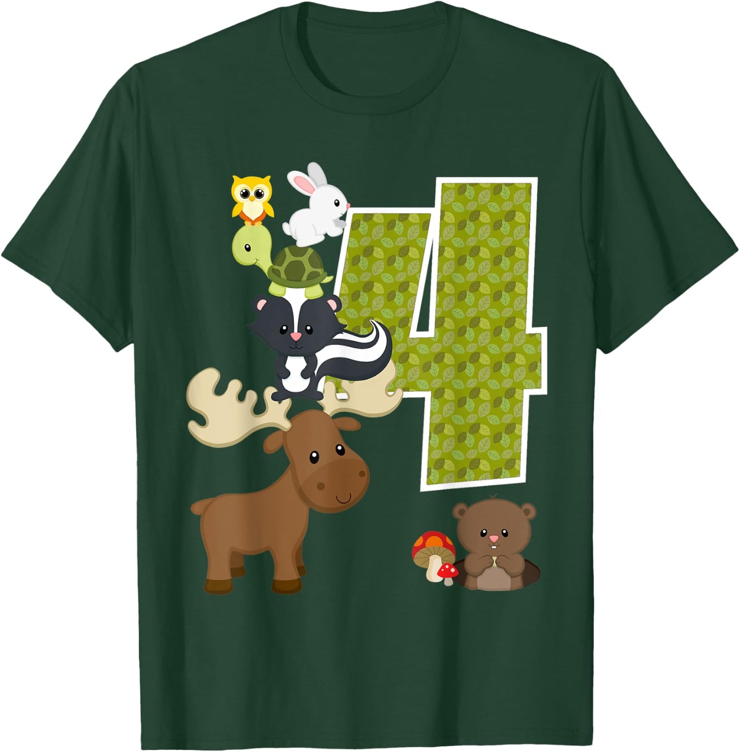 Forest Woodland Animals 4th birthday Party 4 Year Old T-Shirt - T-Shirt | Forest