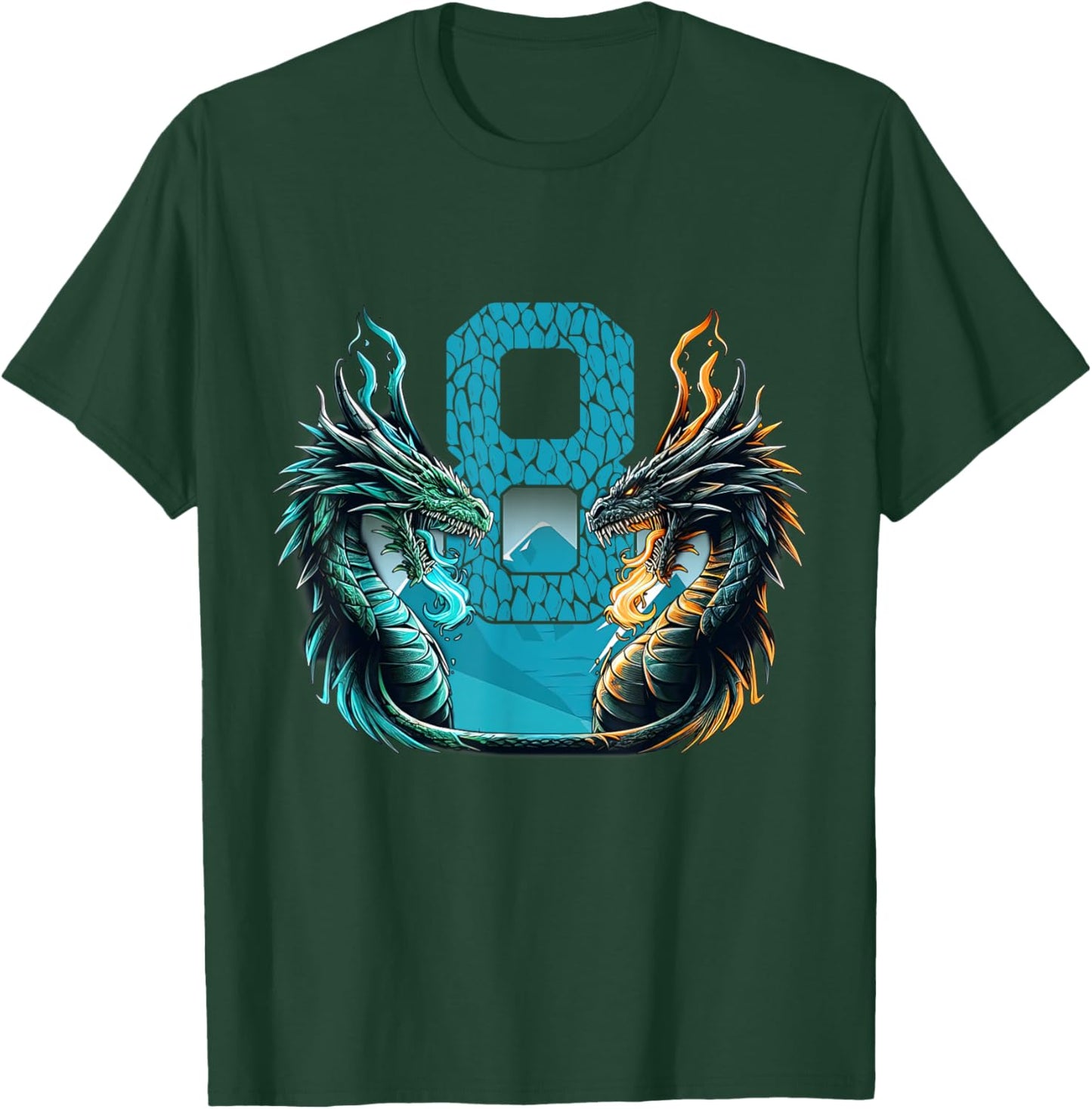 Boy Girl 8 Year Old Birthday Dragon Shirt 8th Birthday T-Shirt - T-Shirt | Forest
