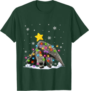 Funny Xmas Anteater Animals Lover Christmas Tree Lights T-Shirt - T-Shirt | Forest