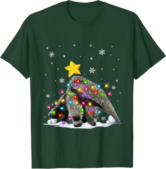 Funny Xmas Anteater Animals Lover Christmas Tree Lights T-Shirt - T-Shirt | Forest