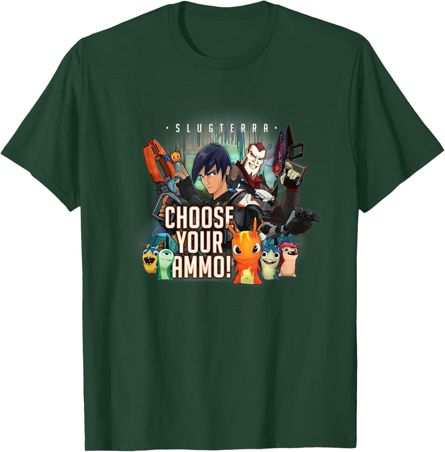 Slugterra - Eli and Dr. Thaddius Blakk - Choose Your Ammo T-Shirt - T-Shirt | Forest