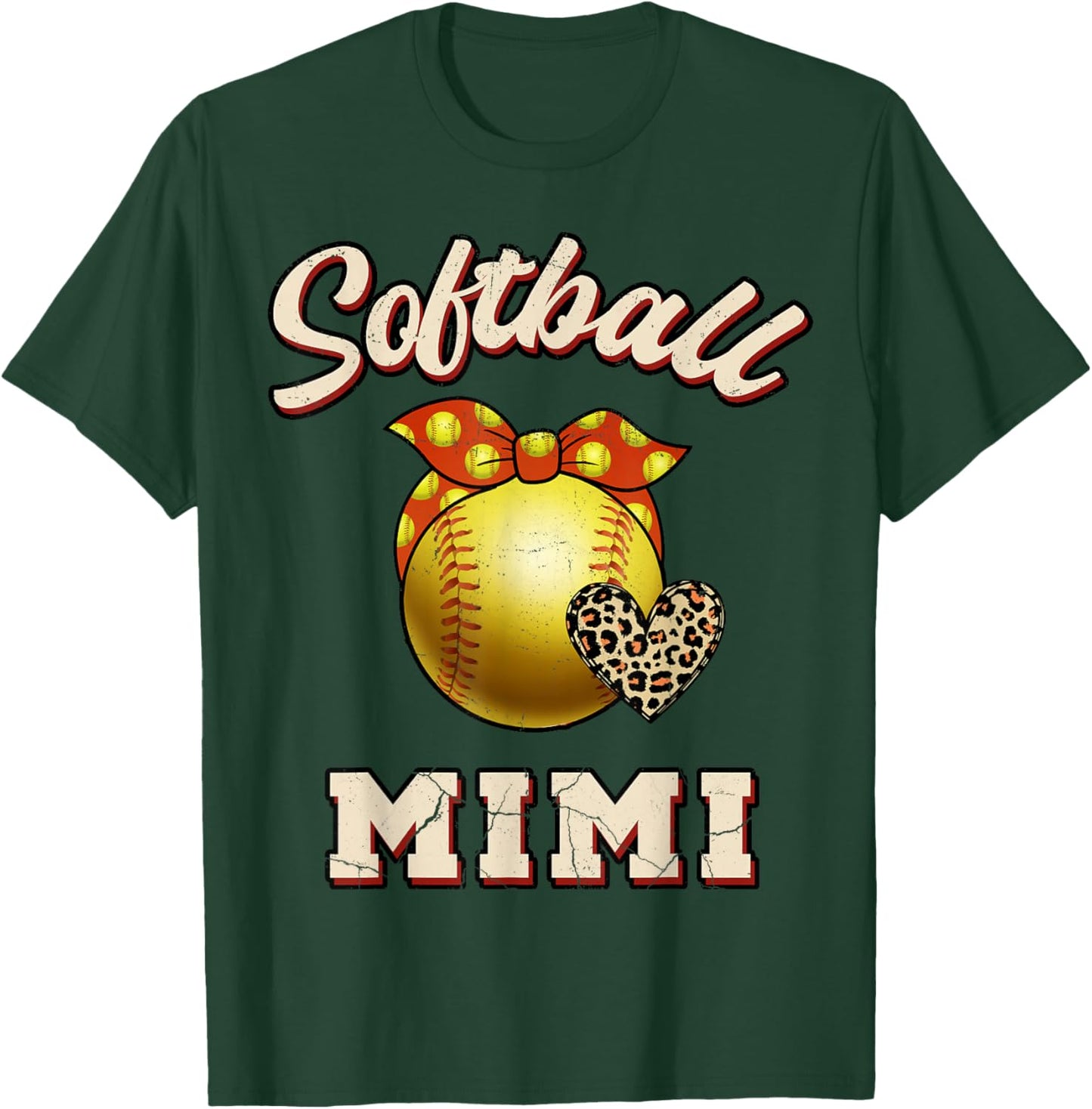 Softball Mimi Leopard Heart Fans Mother's Day Gift T-Shirt - T-Shirt | Forest