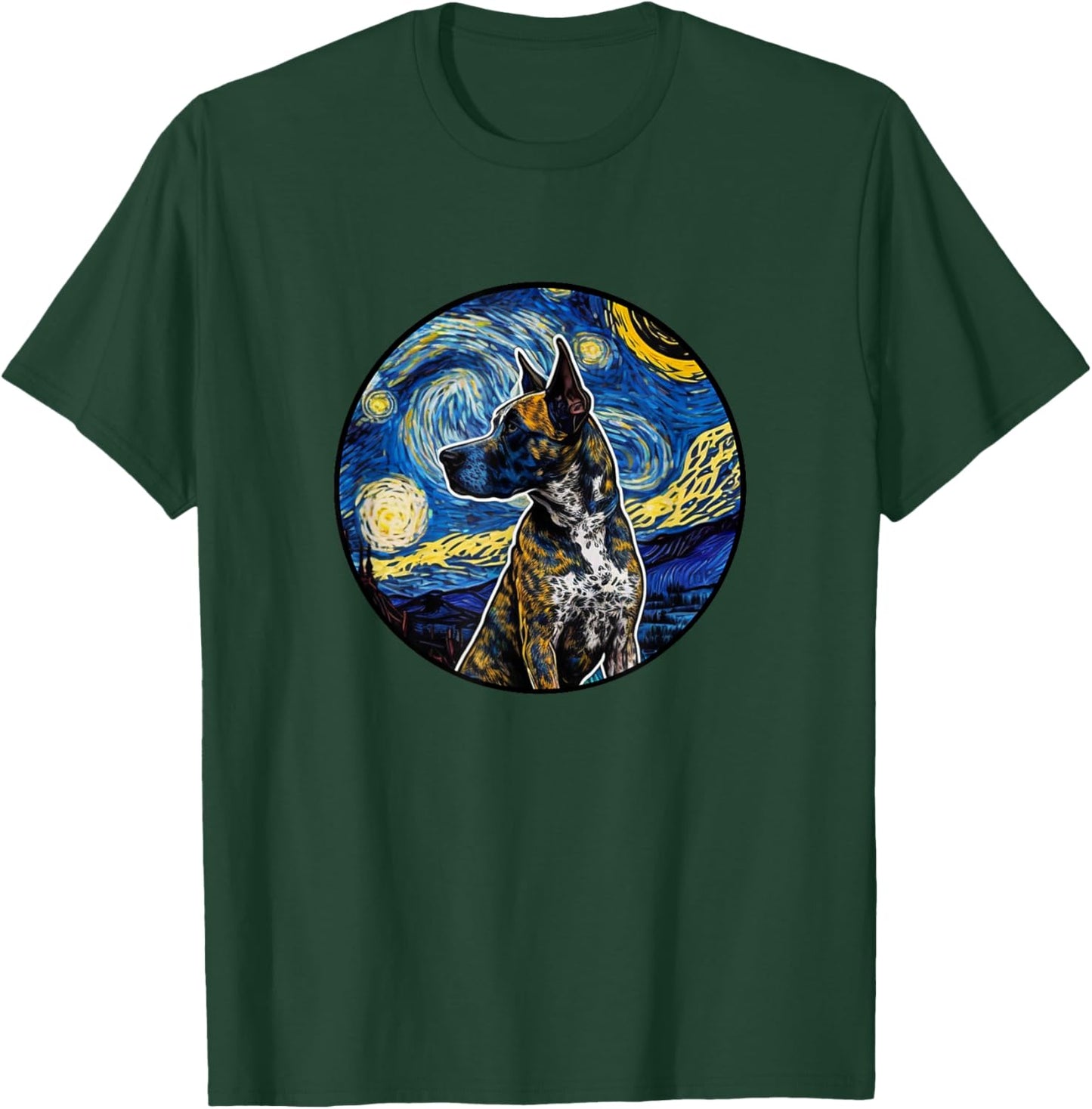 Treeing Tennessee Brindle Starry Night Painting Dog Mom Dad T-Shirt - T-Shirt | Forest