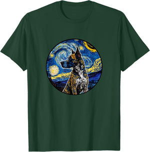Treeing Tennessee Brindle Starry Night Painting Dog Mom Dad T-Shirt - T-Shirt | Forest