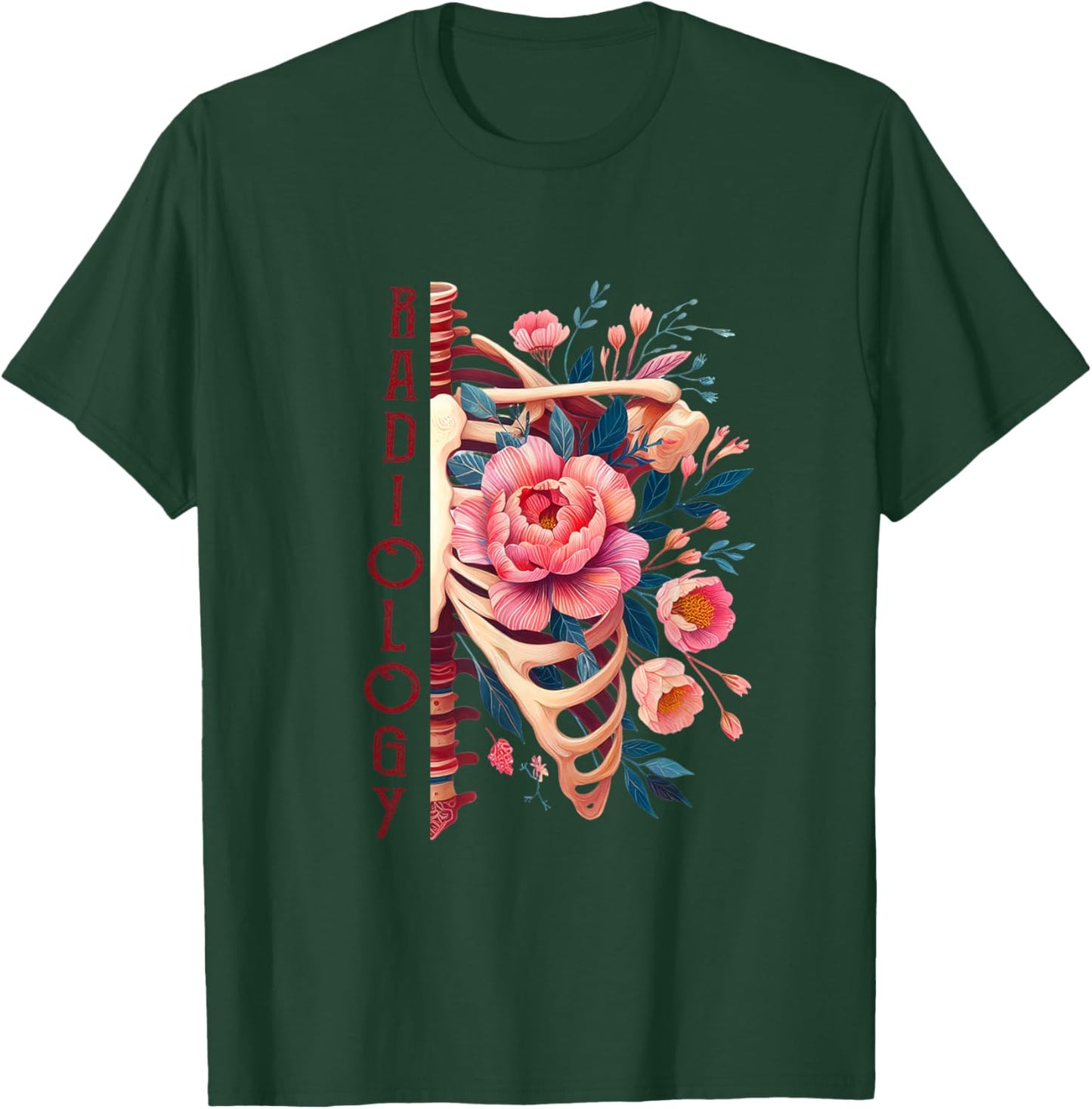 Floral Rib Cage Radiology Skeleton X-Ray Tech Radiologist T-Shirt - T-Shirt | Forest