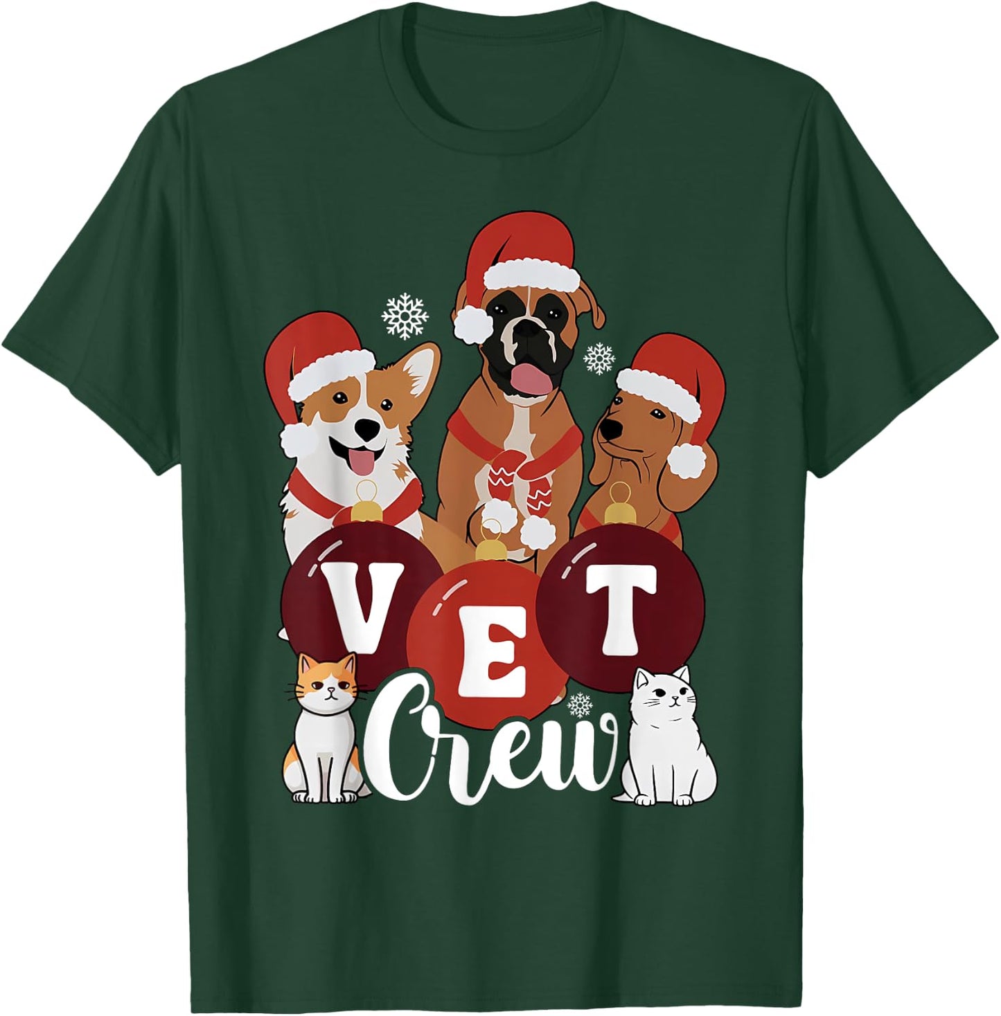 Christmas Cute Pet Santa Hat Vet Crew Veterinary Technician T-Shirt - T-Shirt | Forest