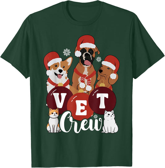 Christmas Cute Pet Santa Hat Vet Crew Veterinary Technician T-Shirt - T-Shirt | Forest