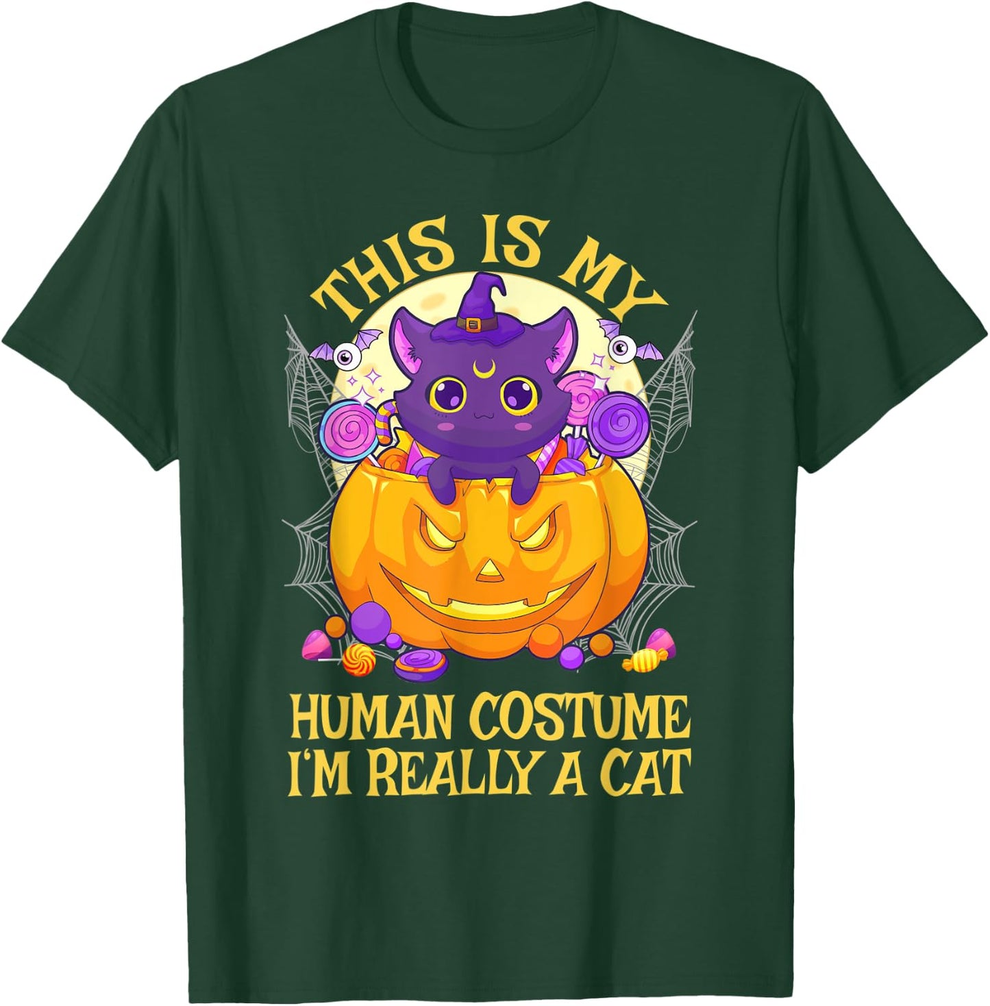 This Is My Human Costume I'm Really A Cat Cute Halloween T-Shirt - T-Shirt | Forest