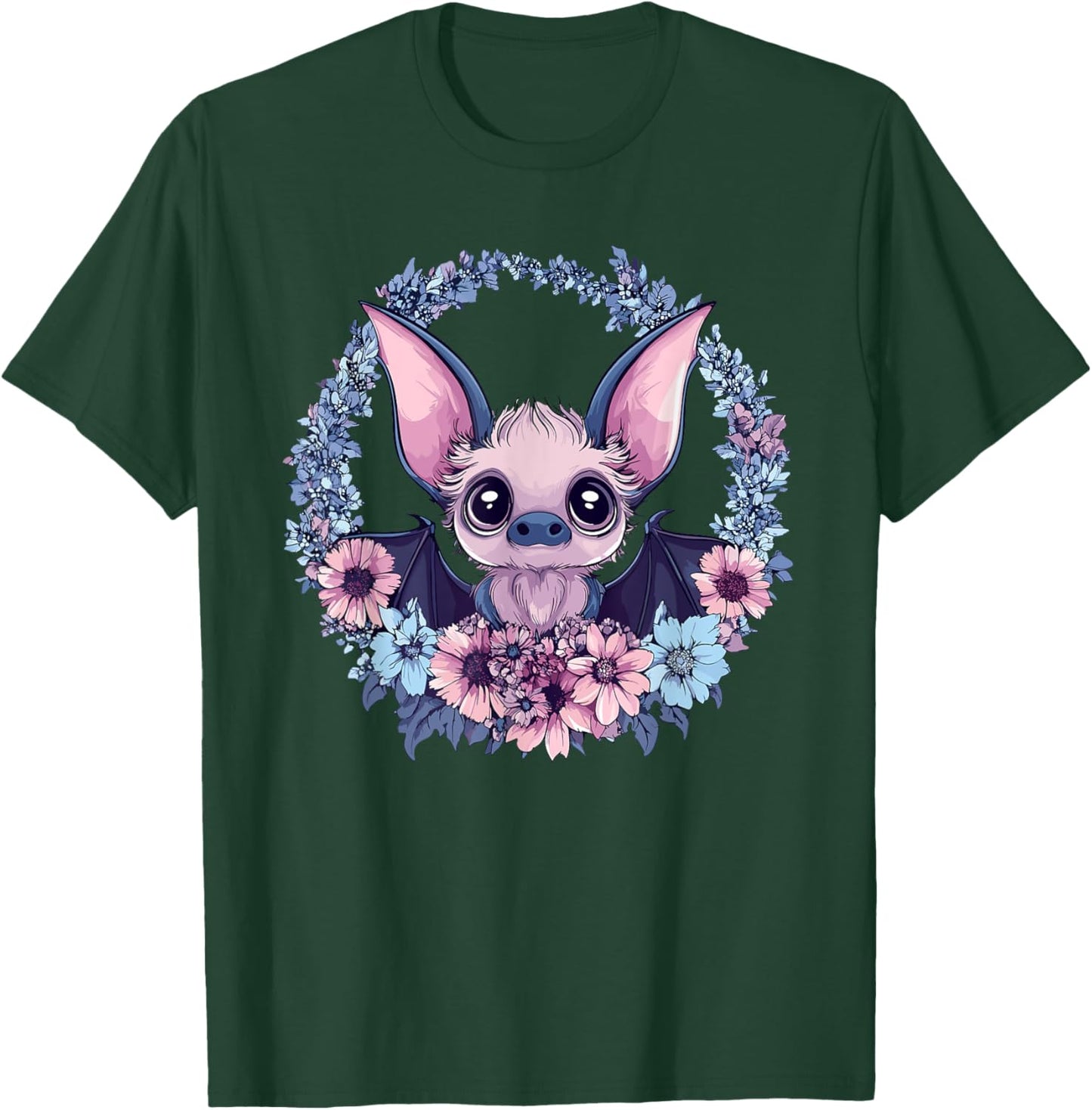 Adorable Bat Surrounded By Beautiful Flowers T-Shirt - T-Shirt | Forest