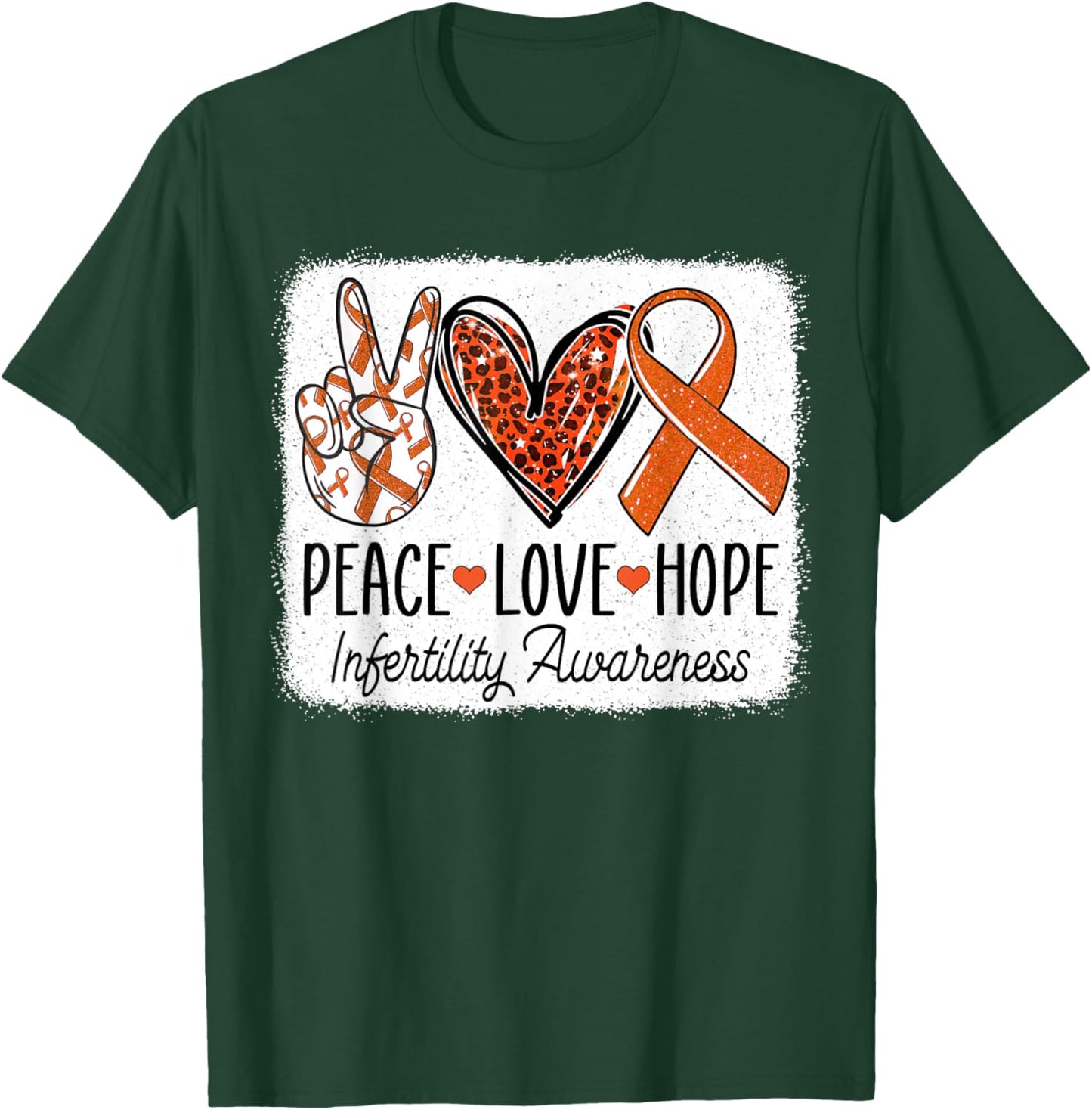 Peace Love Hope Infertility Awareness Orange Ribbon T-Shirt - T-Shirt | Forest