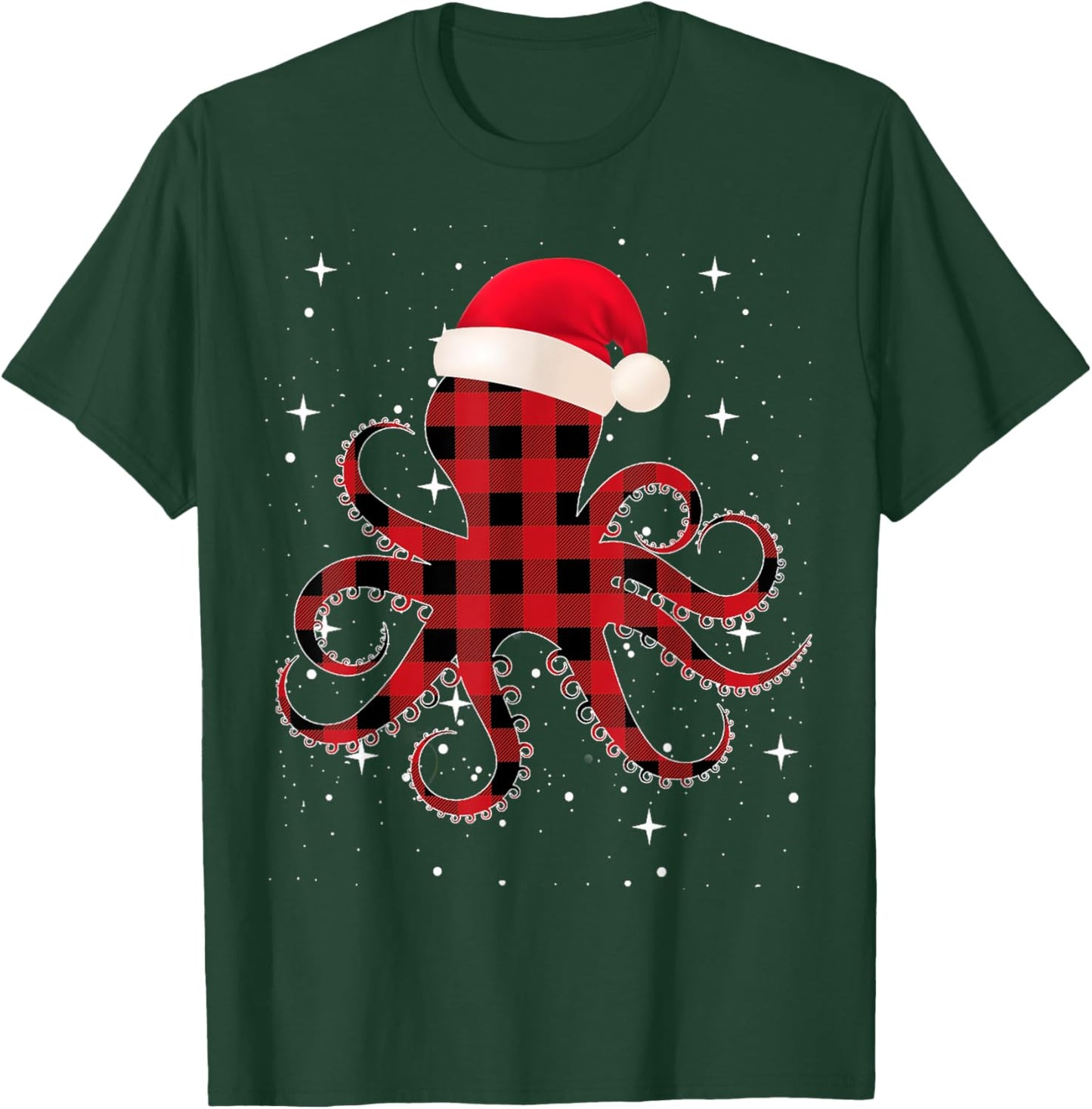 Pajamas Red& Black Plaid Flannel Christmas Octopus Santa Hat T-Shirt - T-Shirt | Forest