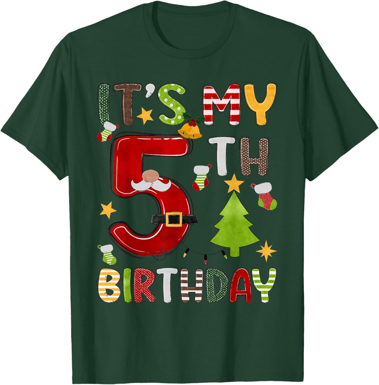 It's My 5th Birthday Boys 5 Years Old Kids Christmas Pajama T-Shirt - T-Shirt | Forest