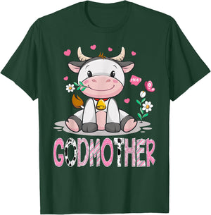 GodMother Cute Cow Moo Farmer Birthday Family Matching T-Shirt - T-Shirt | Forest