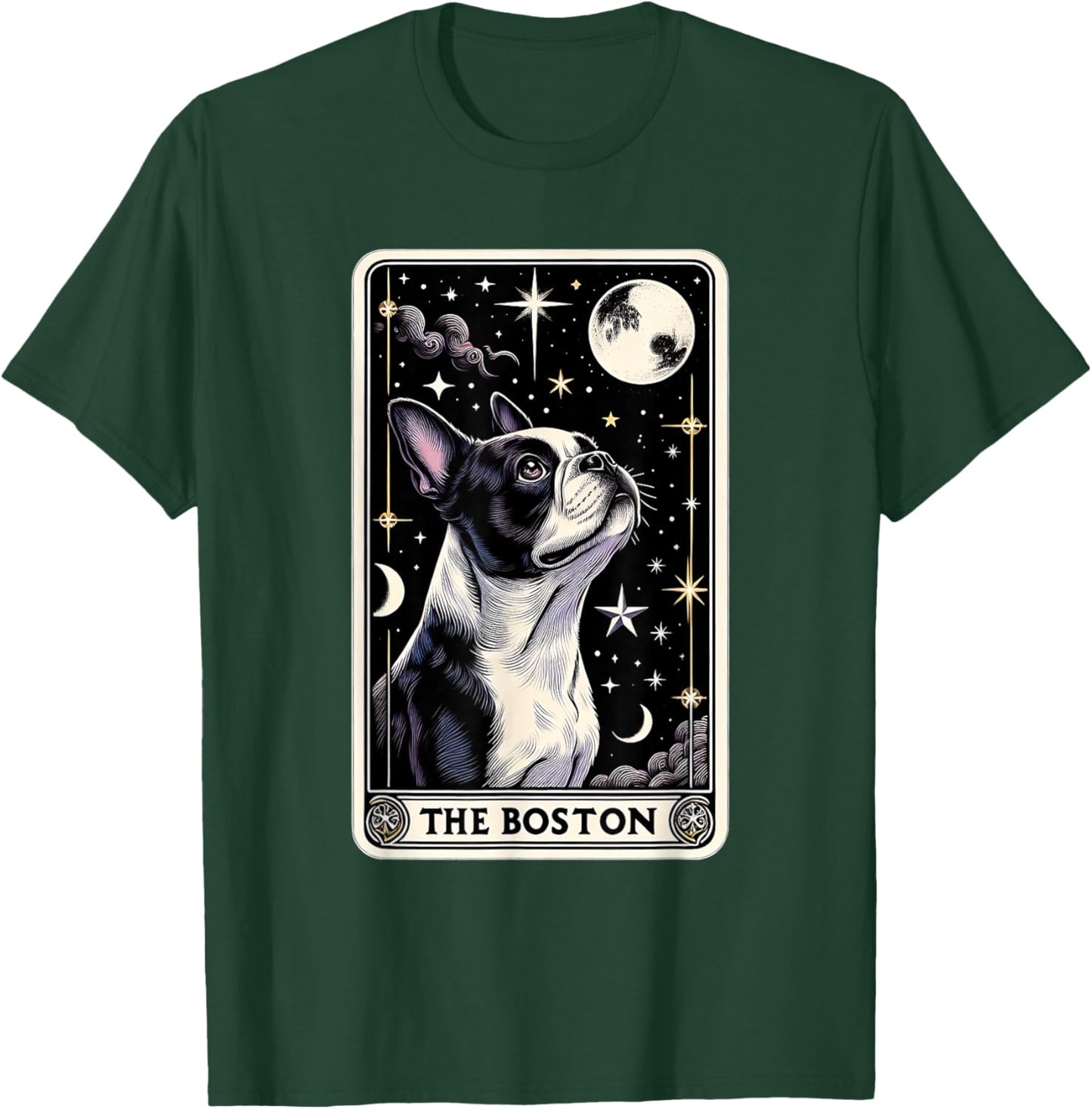 Boston Terrier Tarot Card Star with the Moon Men Women Kids T-Shirt - T-Shirt | Forest