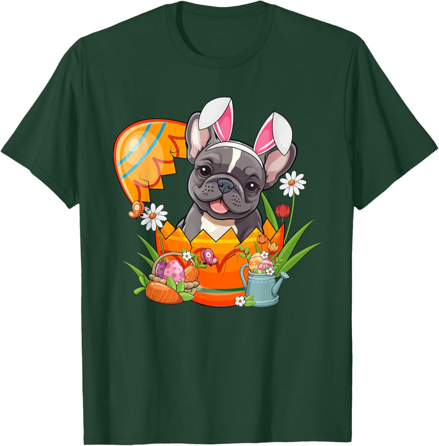 French Bulldog Rabbit Ears Easter Egg Pet Owner Men Women T-Shirt - T-Shirt | Forest