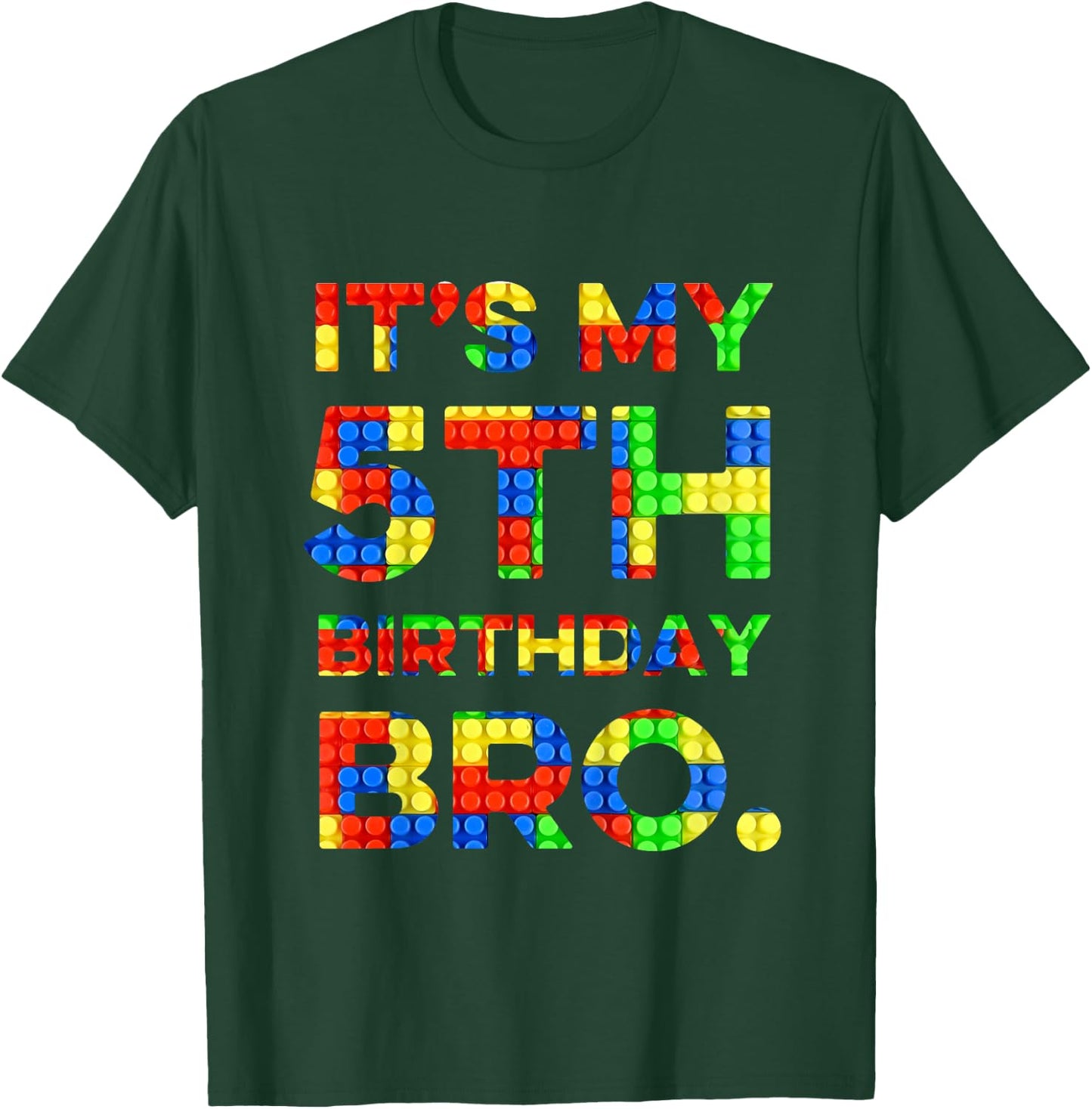 Kids Cute 5th Birthday Gift 5 Years Old Block Building Boys Kids T-Shirt - T-Shirt | Forest