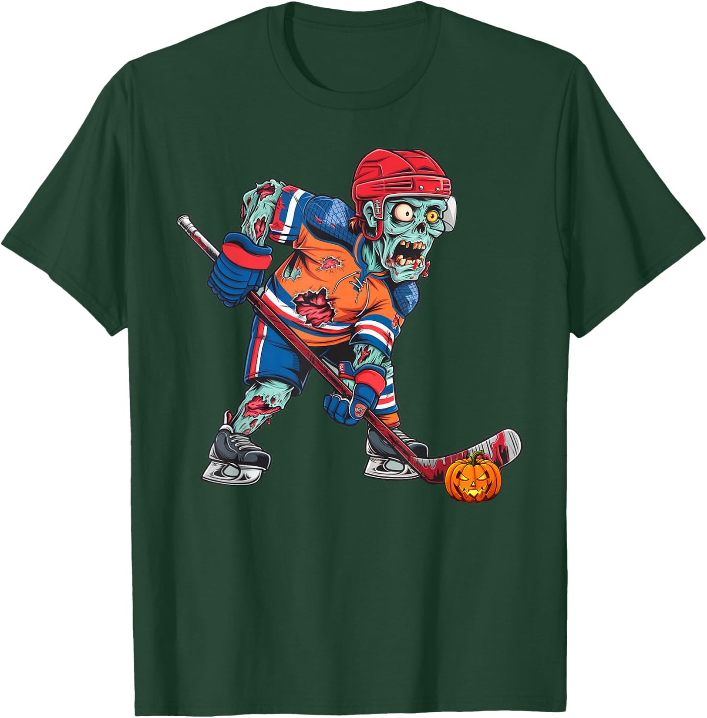 Zombie Ice Hockey Player Fun Halloween Costume Scary Creepy T-Shirt - T-Shirt | Forest