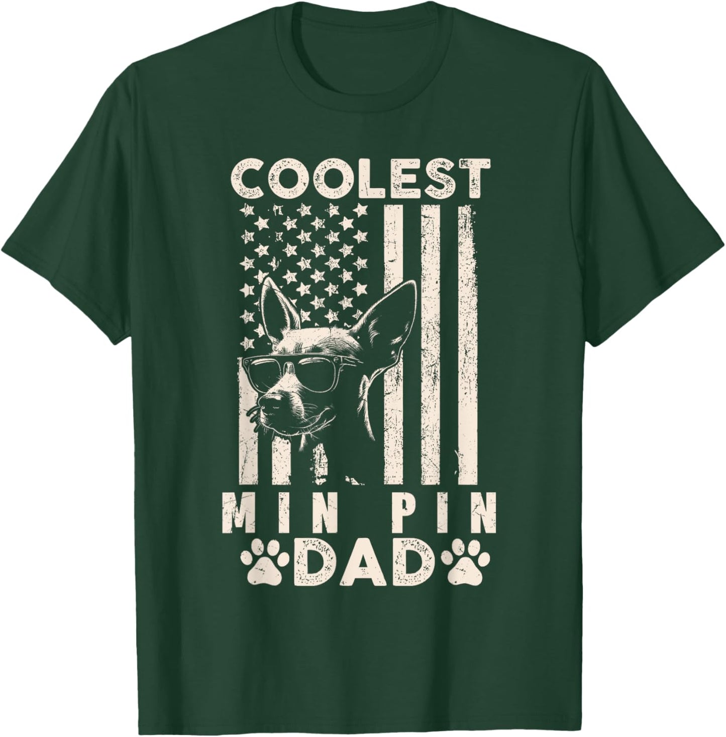 Coolest Min Pin Dad Vintage American Flag Funny Fathers Day Kids Men T-Shirt - T-Shirt | Forest