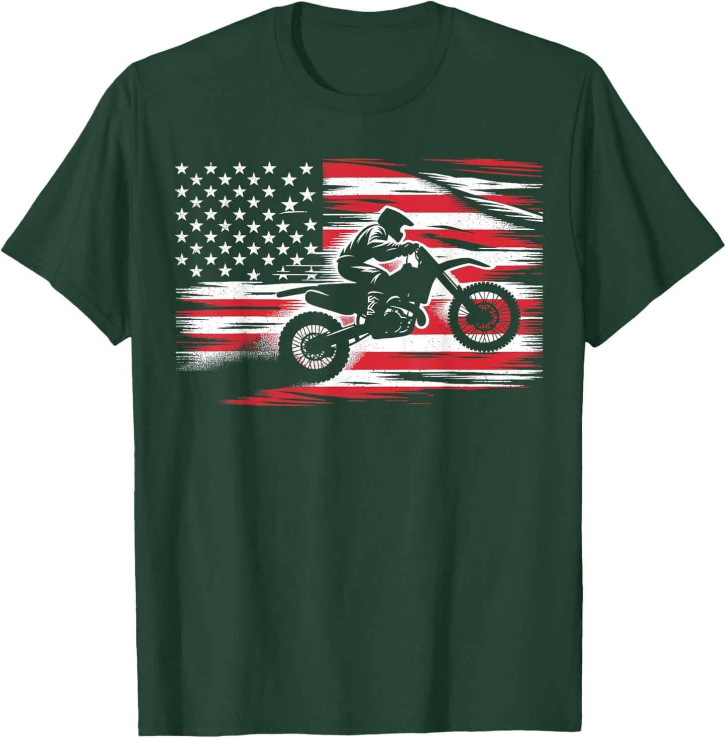 Dirt Bike American Flag Motocross Biker 4th of July T-Shirt - T-Shirt | Forest