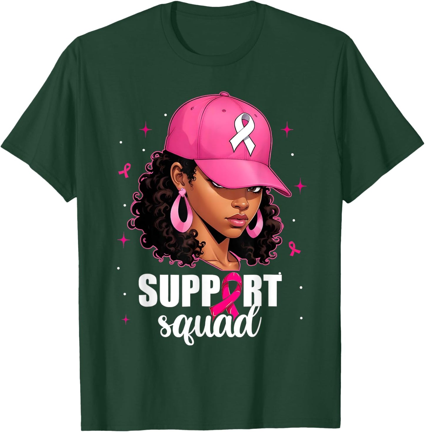 Support Squad Breast Cancer Awareness Black Women Pink Girls T-Shirt - T-Shirt | Forest
