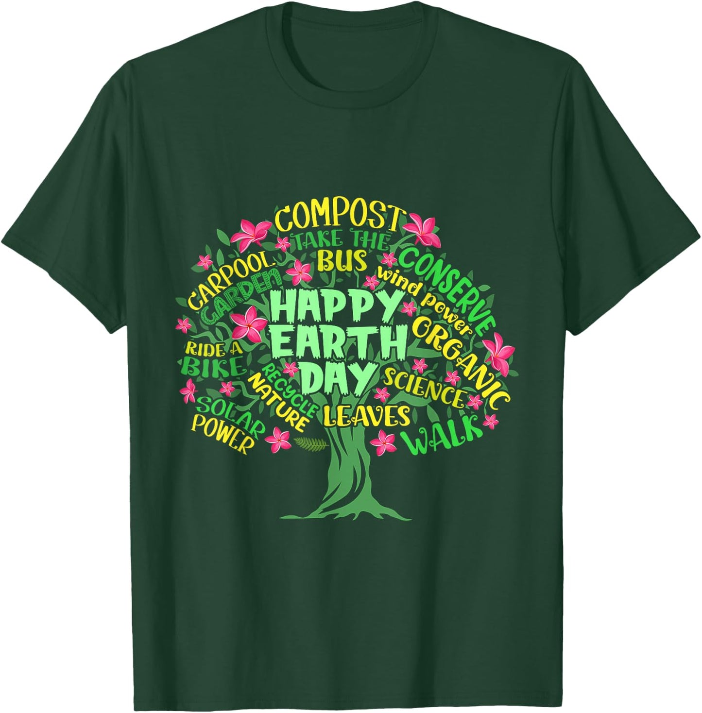 Happy Earth Day Tree Drawing Illustration Word Art T-Shirt - T-Shirt | Forest