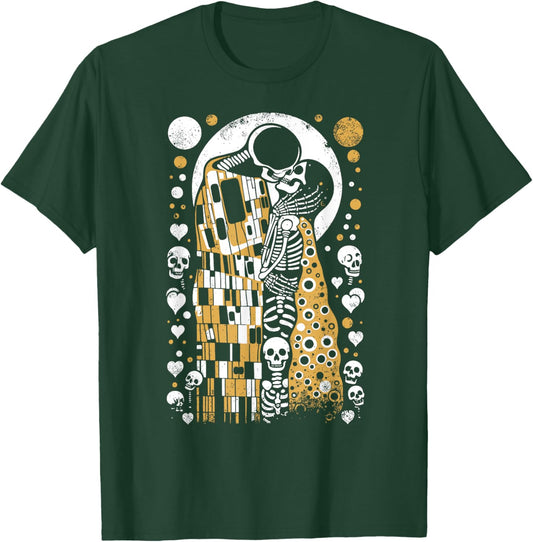 Vintage Skeletons Art Painter lover Klimt's The Kiss Embrace T-Shirt - T-Shirt | Forest