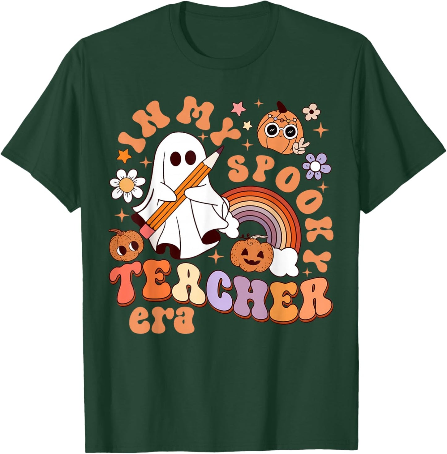 Groovy In My Spooky Math Teacher Era Ghost Funny Halloween T-Shirt - T-Shirt | Forest