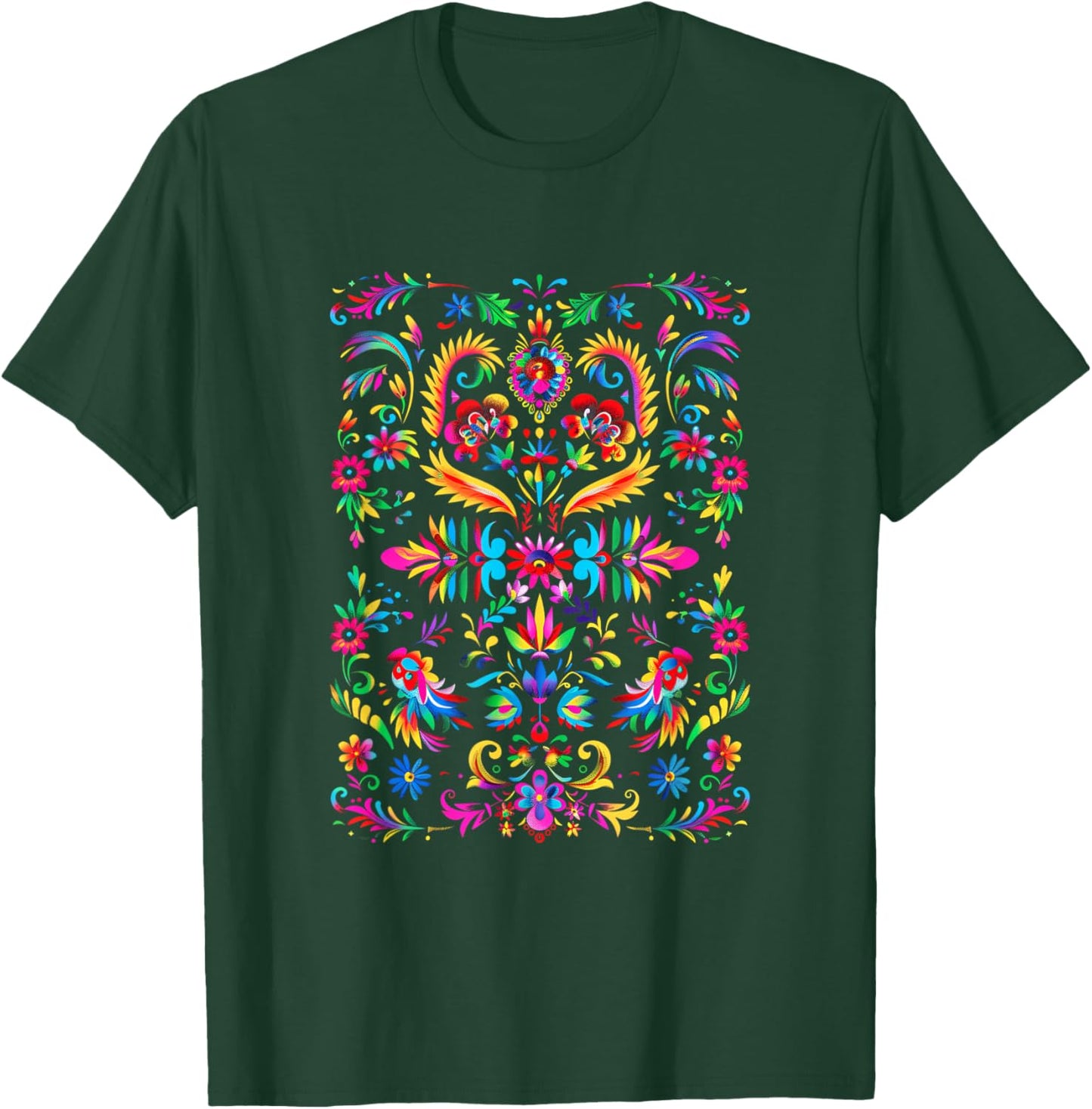 Floral Colors Black Festive Pattern T-Shirt - T-Shirt | Forest