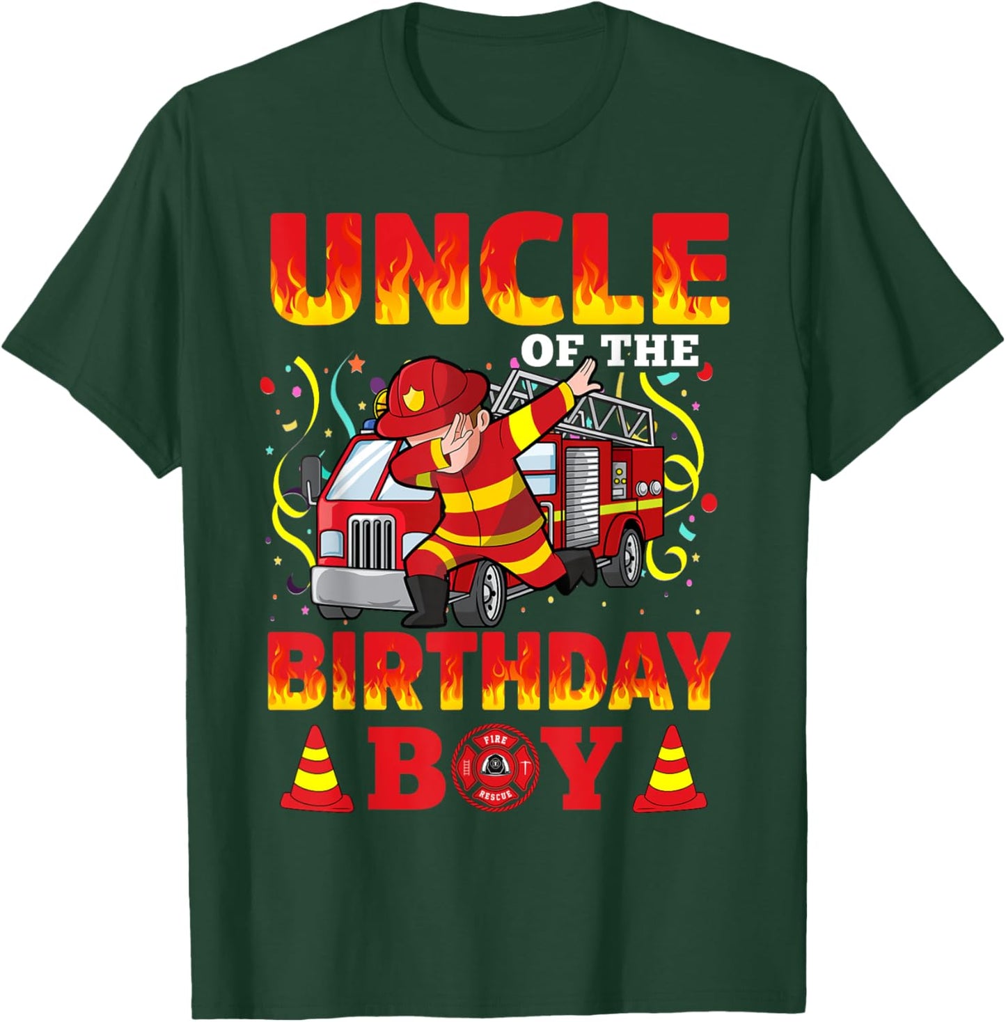 Uncle Of The Birthday Boy Fire Truck Firefighter Boys T-Shirt - T-Shirt | Forest