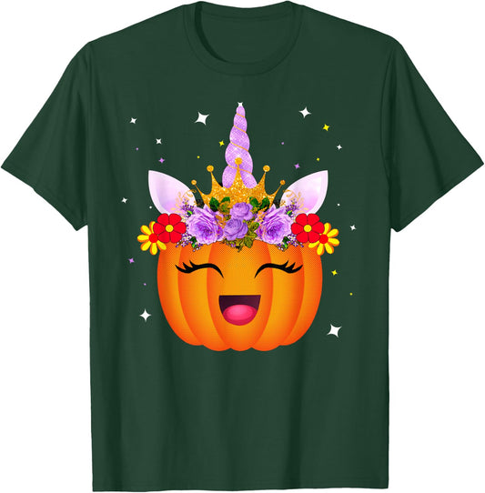 Girl Unicorn Pumpkin Halloween Unicorn Pumpkin Princess T-Shirt - T-Shirt | Forest