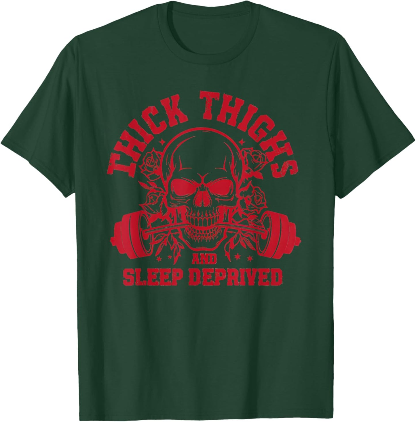 Thick Thighs and Sleep Deprived Vintage Skull Muscle Mommy T-Shirt - T-Shirt | Forest