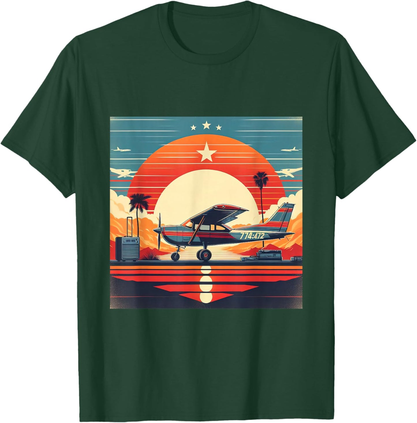 C-172 Skyhawk Vintage C172 Airplane Retro Sunset Pilot T-Shirt - T-Shirt | Forest