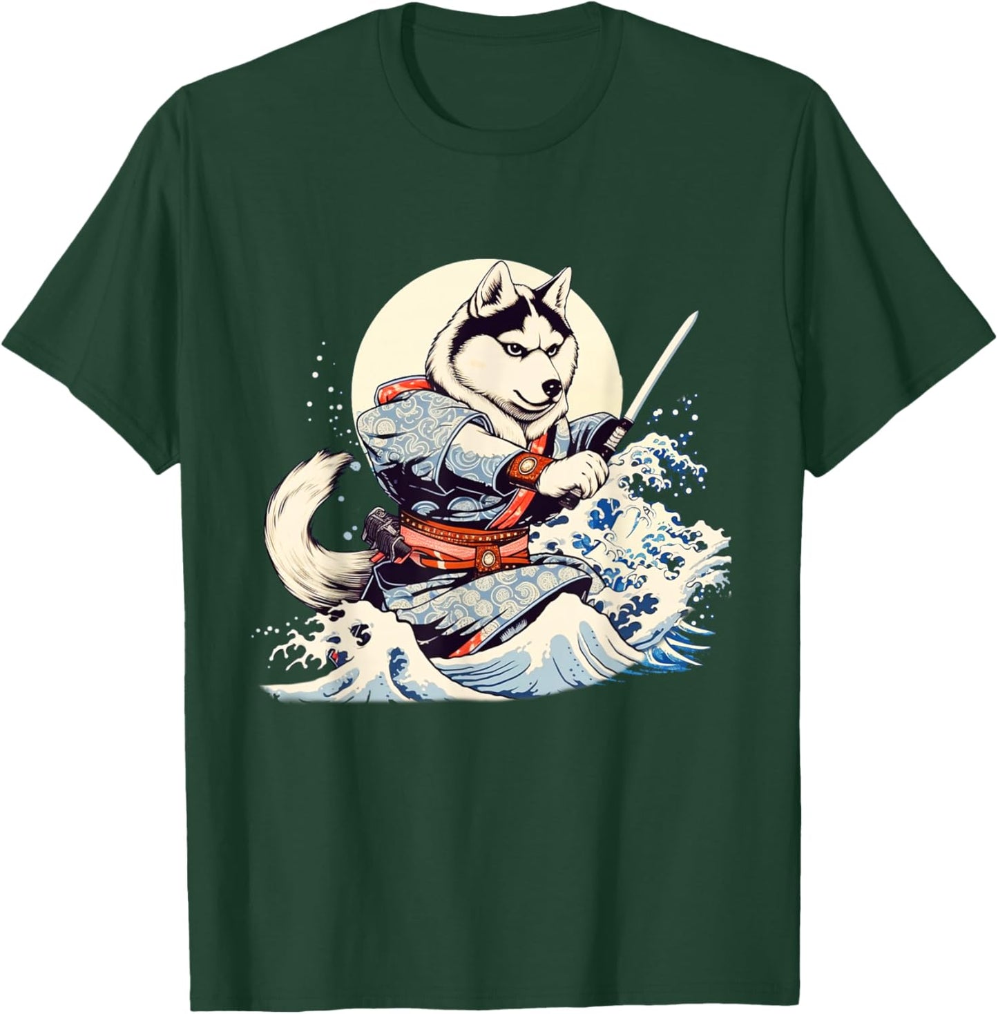 Siberian Husky Dog Japanese Grand Wave Ukiyoe Art Ninja T-Shirt - T-Shirt | Forest