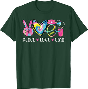 Peace Love CMA Certified Medical Assistant Stethoscope T-Shirt - T-Shirt | Forest