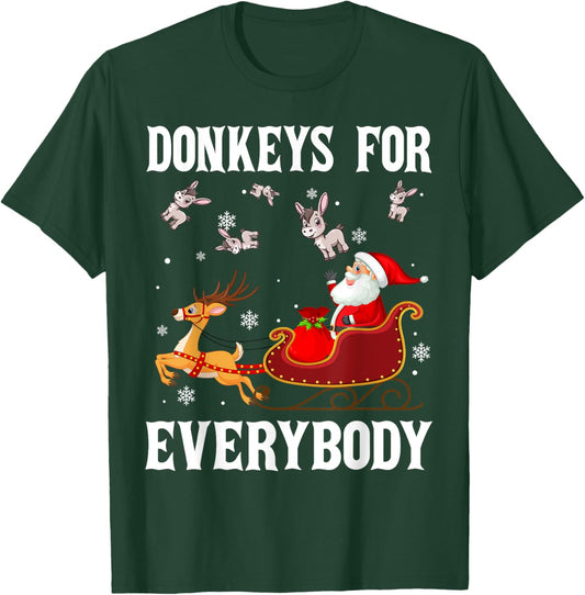 Donkeys For Everybody Christmas Santa Claus Donkey Xmas T-Shirt - T-Shirt | Forest