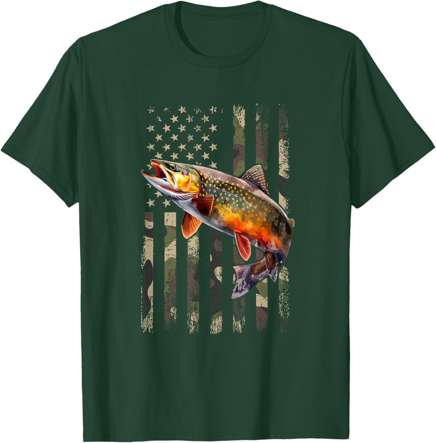 Speckled Brook Trout American Flag Fishing T-Shirt - T-Shirt | Forest