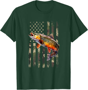 Speckled Brook Trout American Flag Fishing T-Shirt - T-Shirt | Forest