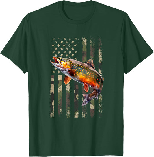 Speckled Brook Trout American Flag Fishing T-Shirt - T-Shirt | Forest