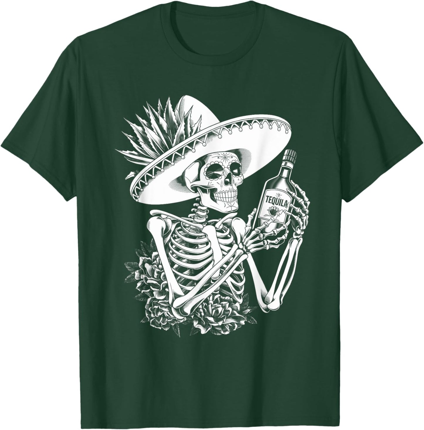 Mexico Vintage Skeleton Tequila Dia De Los Muertos Mexican T-Shirt - T-Shirt | Forest