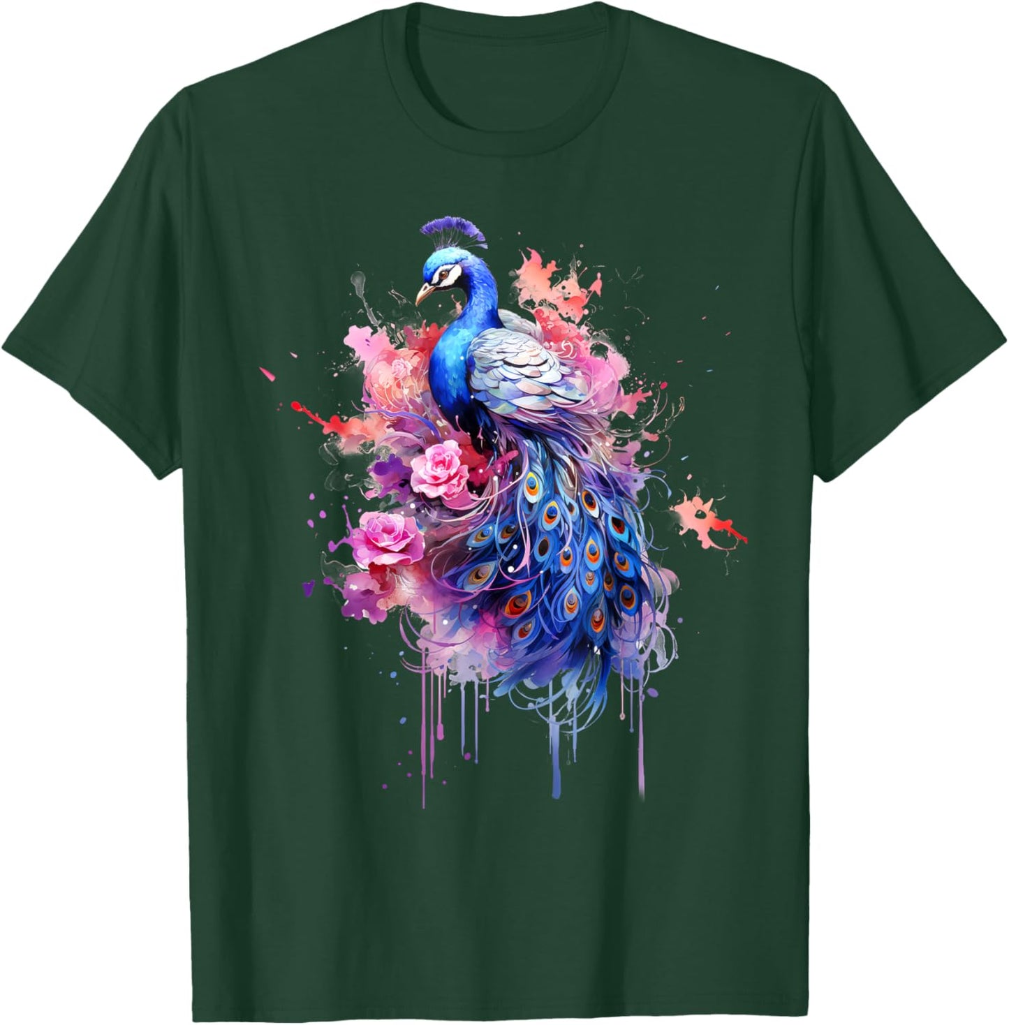 Peacock Watercolor Garden, Colorful Art, Peacock T-Shirt - T-Shirt | Forest