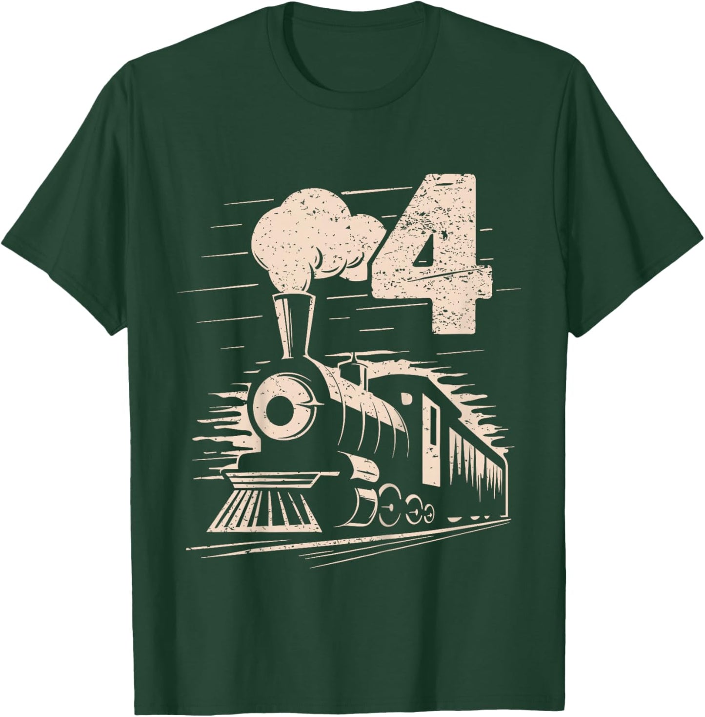 Funny Vintage 4th Train Birthday Boy Girl 4 Year Old T-Shirt - T-Shirt | Forest
